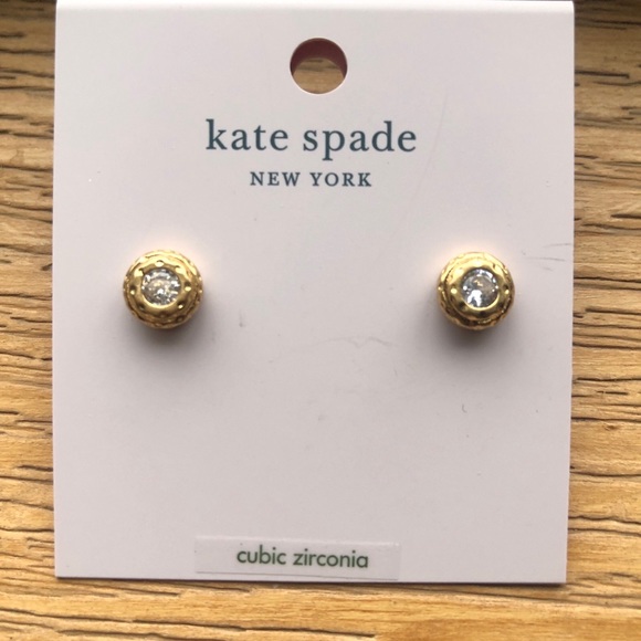 Kate Spade Gold Tone Elegant Edge Round Stud Earrings With Clear CZ Accent NWT - Picture 7 of 10